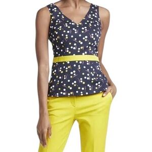 Boden Sinead Dotted V-Neck Sleeveless Peplum Top
Navy Yellow Polka Dot Size 14